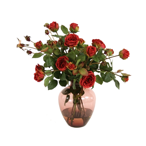 Waterlook ® Silk Burgundy Garden Roses in a Plum Victoria Vase