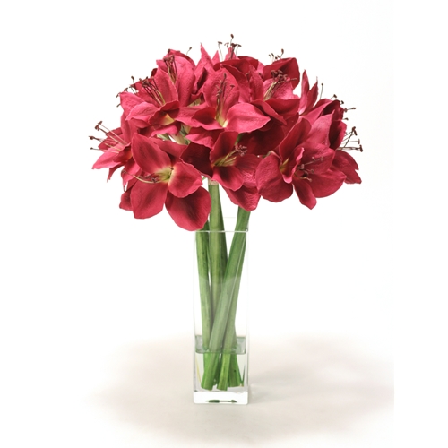 Waterlook ® Silk Plum Amaryllis in a Tall Square Glass Vase
