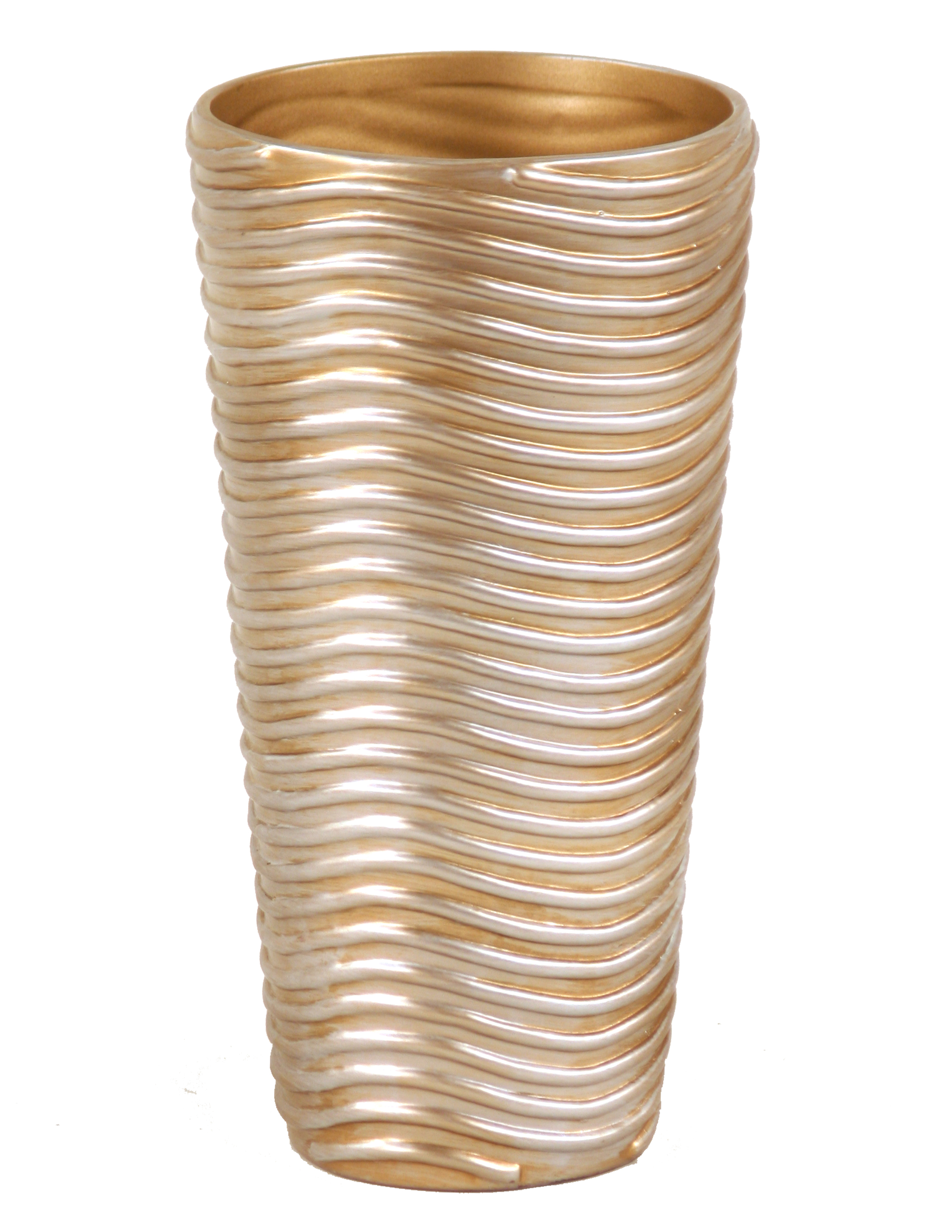 Tall Cylinder Vase with a Moonstone Finish and Wavy Line Relief