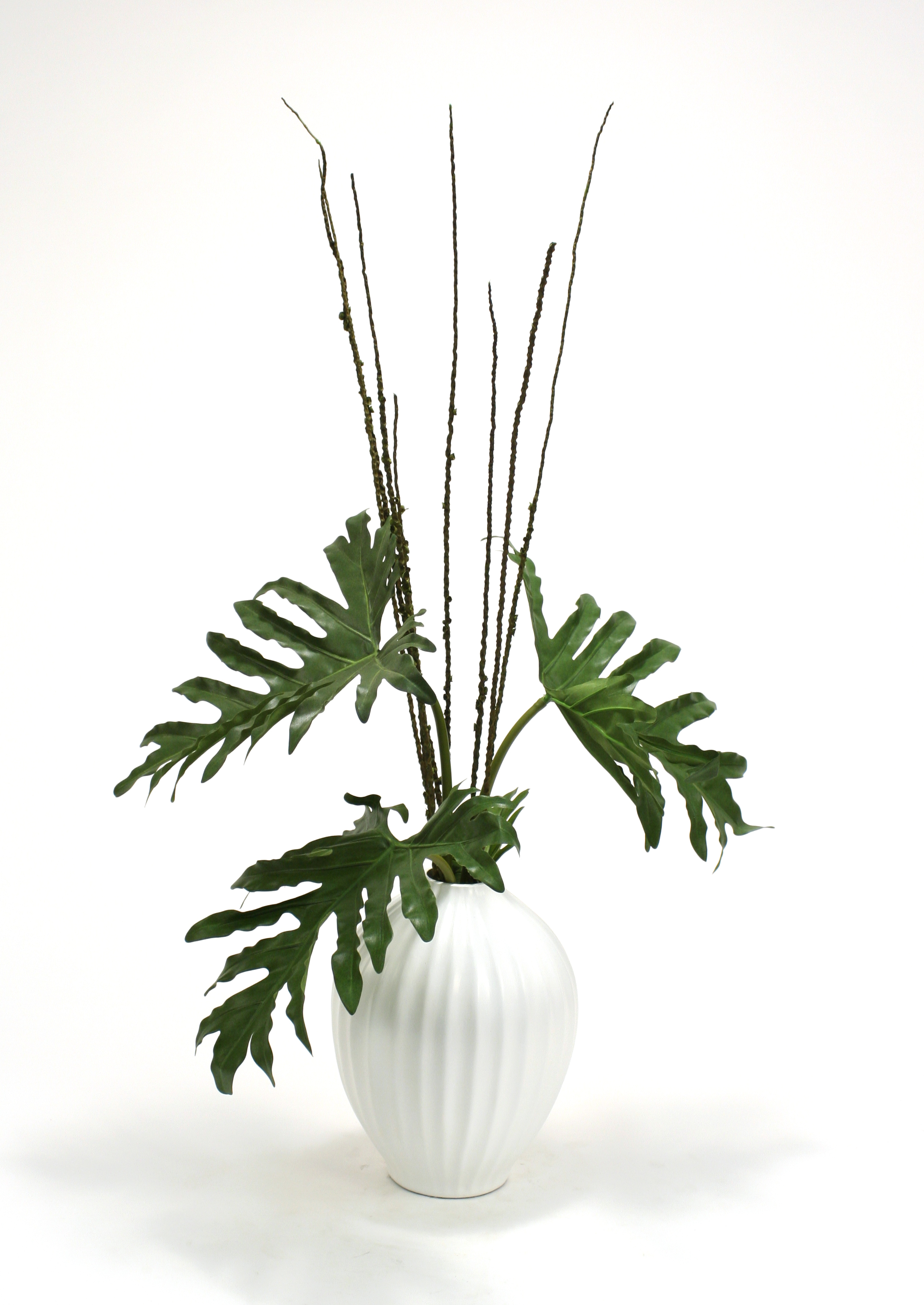 Silk Selloum Philodendron Mix in White Fluted Porcelain Vase Silk Selloum Philodendron Mix in White Fluted Porcelain Vase