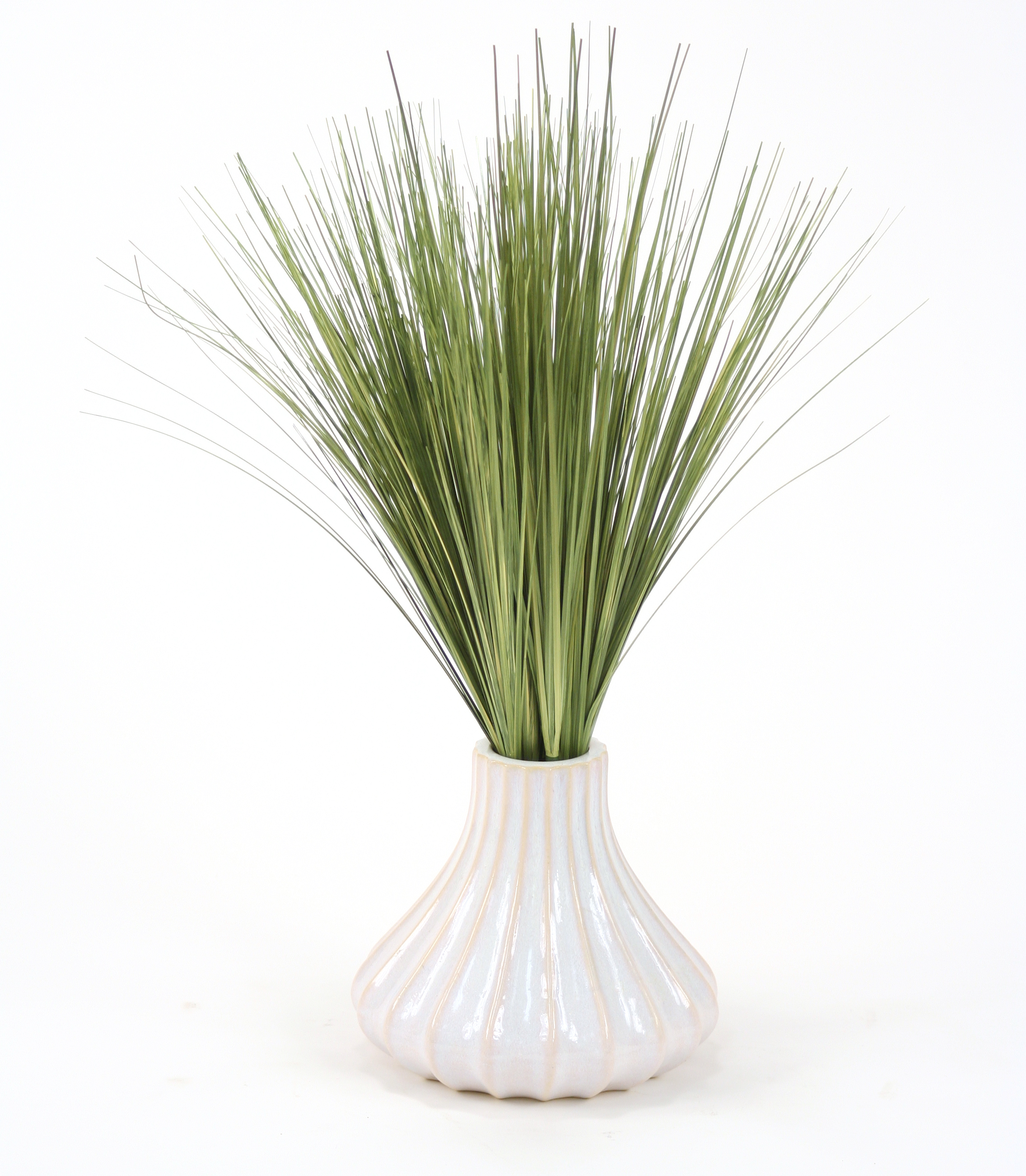 Silk Basil Green Grass in White Fluted Ceramic Vase Silk Basil Green Grass in White Fluted Ceramic Vase