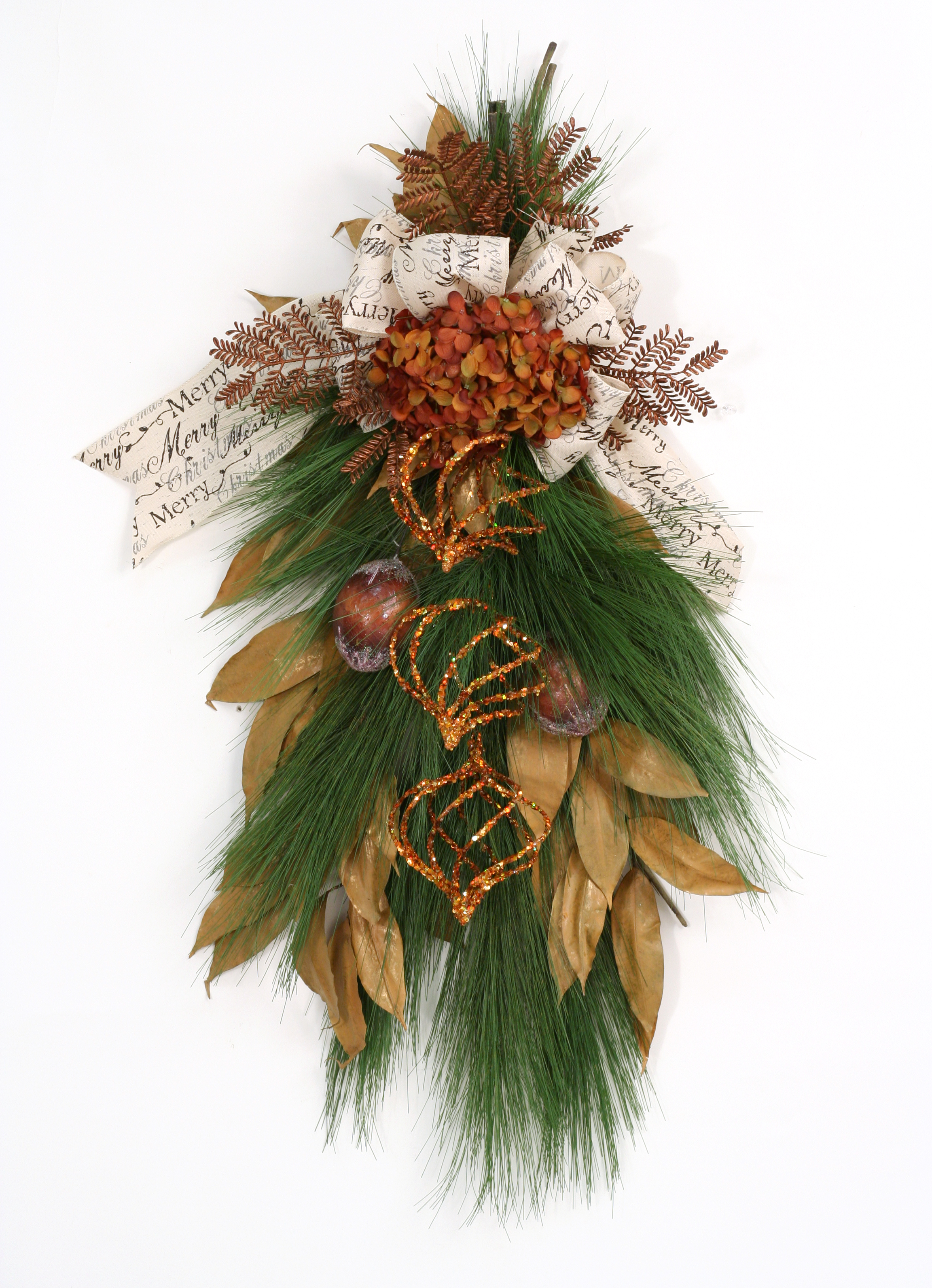 Merry Christmas! - 35' Pine Swag and Burlap Ribbon with Amber Elements