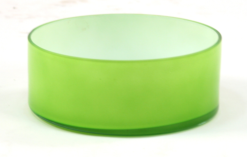 Container - Round Shallow Green Glass Bowl with White Interior