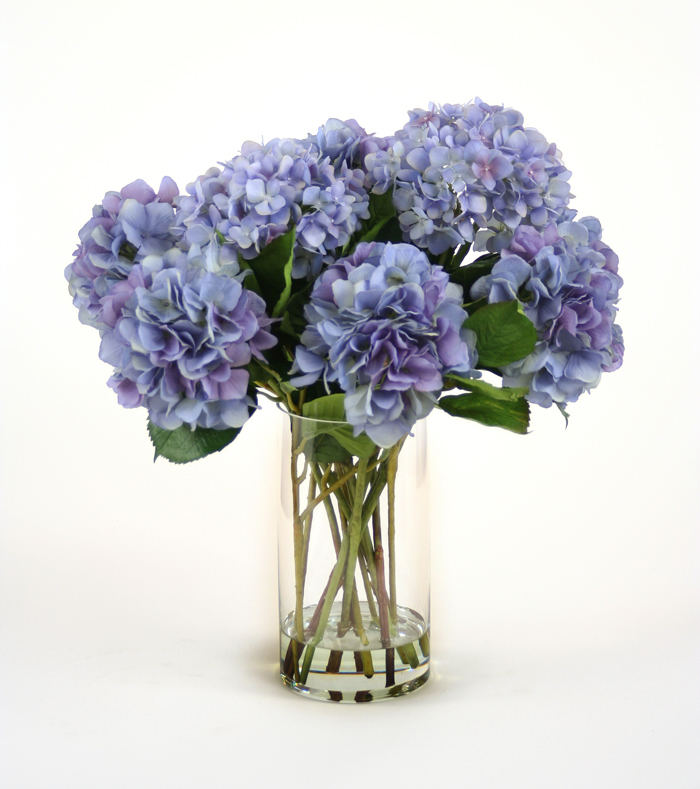 Waterlook ® Silk Blue Hydrangeas in a Glass Cylinder