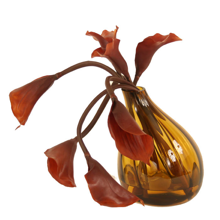 Waterlook ® Silk Brown Calla Lilies in an Amber Glass Gourd Vase