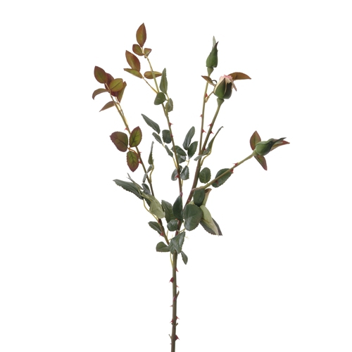 DIY Flower 28'L Artificial Cream-Pink Rose Foliage x 5 with 1 Rosebud, 2 Green Buds (Pack of 12; 72/