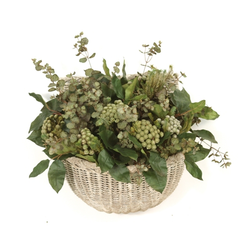 Mixed Silk Greenery in Burlap Finish Wall Wicker Basket Mixed Silk Greenery in Burlap Finish Wall Wicker Basket