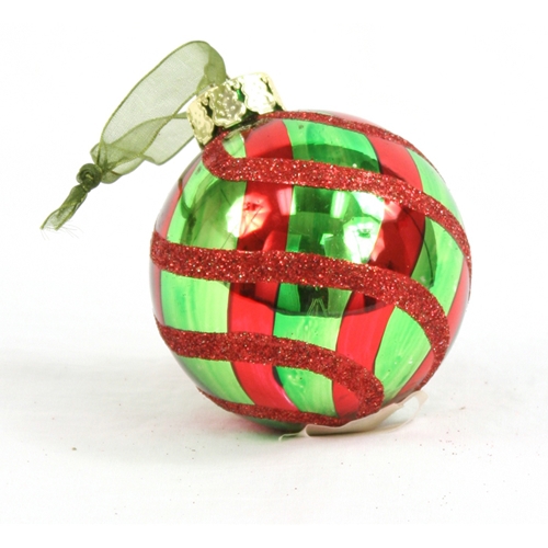 Ornament - 4' Red Green Swirled Glass Ball (Pack of 6; 24/cs)