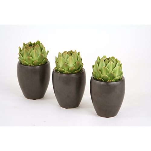 (Set of 3) Single Artichoke in Matte Black Plum Pot (Set of 3) Single Artichoke in Matte Black Plum Pot