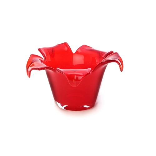 Short Red Glass Vase With a Petal Rim