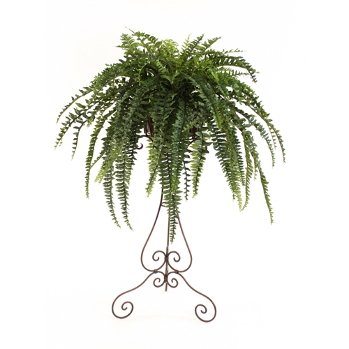 Silk Boston Fern in Metal Liner atop 40' Victorian Plant Stand Free