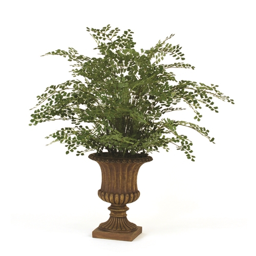 Silk Maidenhair Fern in Rust Finish Classic Ribbed Urn Silk Maidenhair Fern in Rust Finish Classic Ribbed Urn