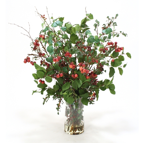 Waterlook ® Burgundy Berries and Cherries with Greenery in Cylinder Vase Waterlook ® Burgundy Berries and Cherries with Greenery in Cylinder Vase
