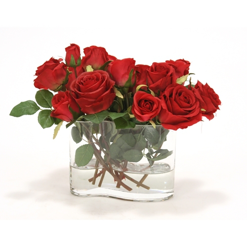 Waterlook ® Red Roses in Wiggle Glass Vase