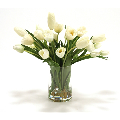 Waterlook ® Silk Cream White Stage Tulips in a Glass Cylinder