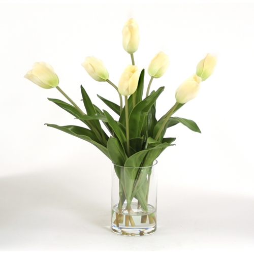 Waterlook ® Silk Ivory Tulips in a Glass Cylinder
