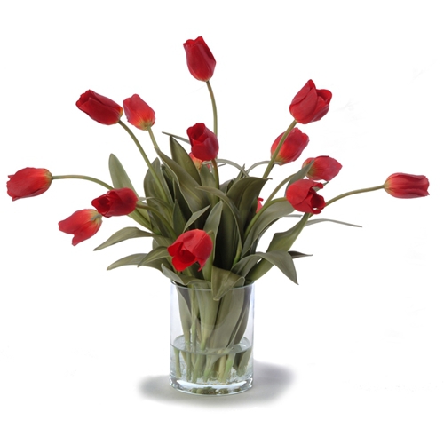 Waterlook ® Silk Red Tulips in a Glass Cylinder Vase
