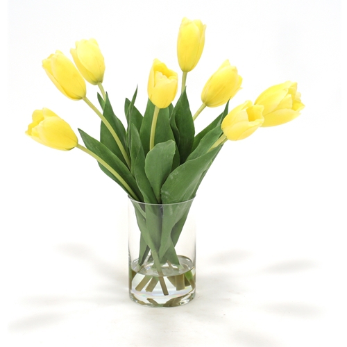 Waterlook ® Yellow Dutch Tulips in Clear Glass Cylinder Vase
