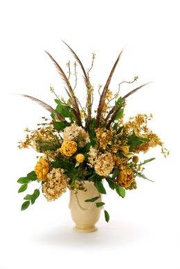 Antique Gold, Green Brown, Ivory Basil and Gold Green in Beige Vase