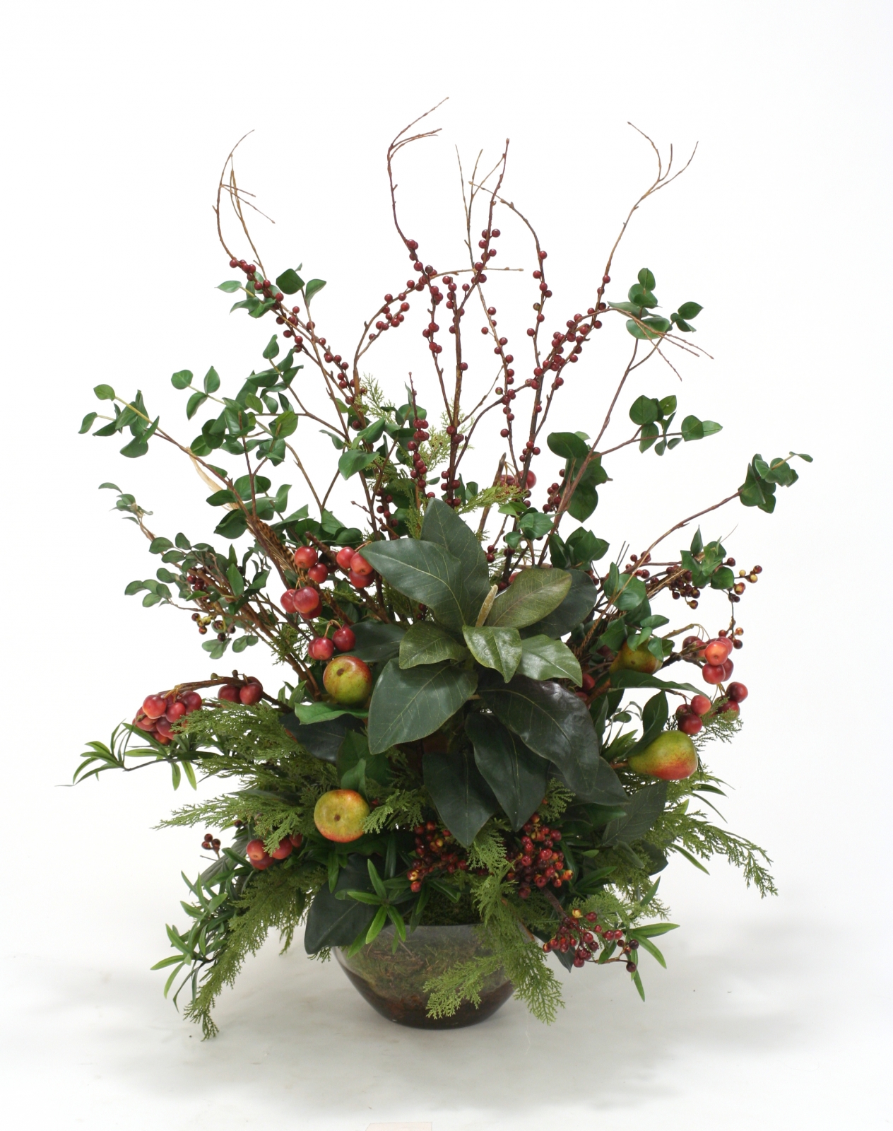 Faux Fruit Sprays, Magnolias and Foliage Desk Top Plant in Bowl Faux Fruit Sprays, Magnolias and Foliage Desk Top Plant in Bowl