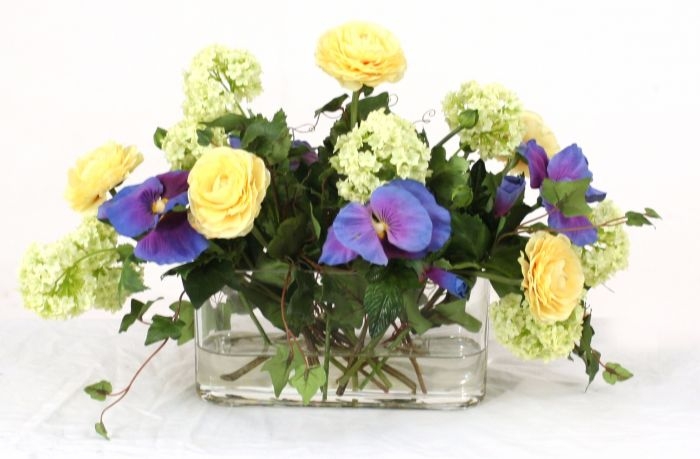 Waterlook (R) Blue, Green, and Yellow Spring Mix In Oval Glass Vase