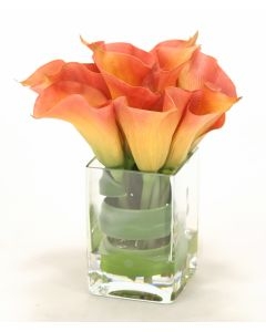 Waterlook (R) Calla Lilies w/ Tocca Orchid Leaf in Square Vase
