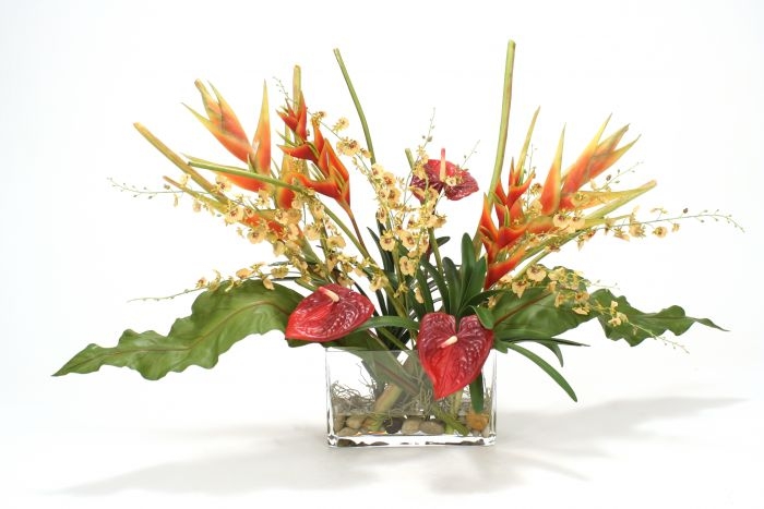 Waterlook (R) Heliconia, Orchid Tropical Mix in Glass Cylinder