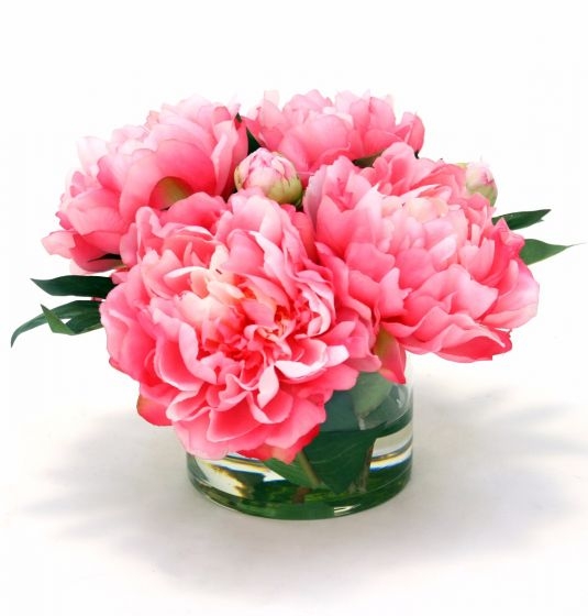 Waterlook (R) Hot Pink Peonies in Round Glass Vase