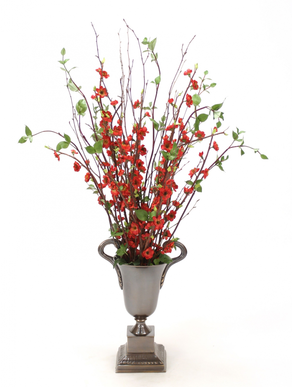 Peach Blossom Branches, Birch Limbs in Bronze Urn Peach Blossom Branches, Birch Limbs in Bronze Urn