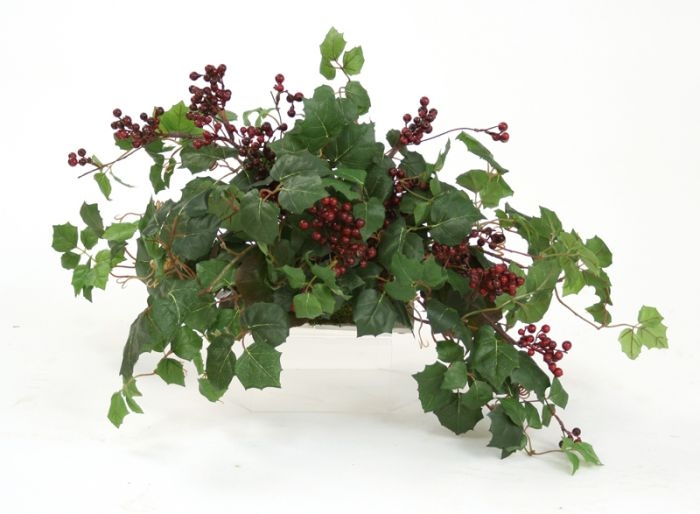 Danica Ivy, Galax Leaves, Burgundy Wild Berries Topper On Tray Danica Ivy, Galax Leaves, Burgundy Wild Berries Topper On Tray