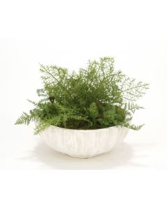 Sarfari Pine and Fern Spray Mix in Fluted Bowl Sarfari Pine and Fern Spray Mix in Fluted Bowl