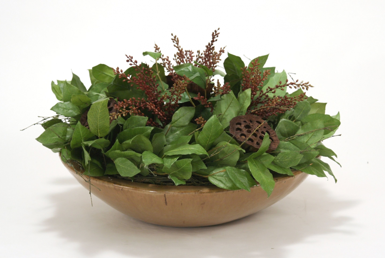 Lemon Leaves with Berries and Natural Pods in Round Stoneware Bowl Lemon Leaves with Berries and Natural Pods in Round Stoneware Bowl
