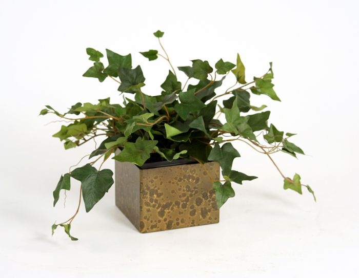 Silk Hedera Ivy in a Ribbed Aged Metal Planter Silk Hedera Ivy in a Ribbed Aged Metal Planter