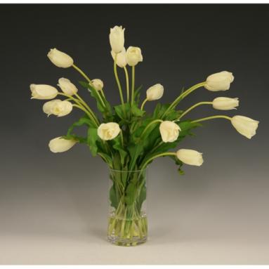 Waterlook ® Silk Cream-White Tulips in a Glass Cylinder