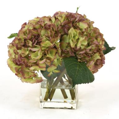 Waterlook ® Silk Amethyst Hydrangea Nosegay in a Rectangular Glass Vase