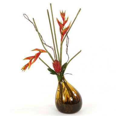 Waterlook ® Silk Heliconias in an Amber Gourd Vase