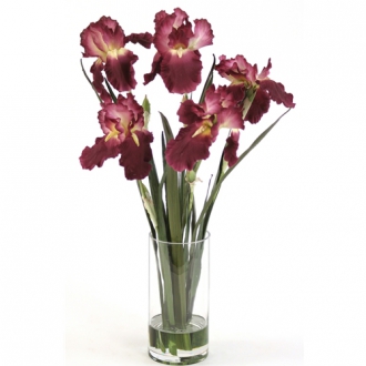 Waterlook ® Silk Amethyst Iris with Blades in a Glass Cylinder Vase