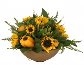 Silk Sunflowers with Lemons, Peppers and Artichokes Desk Top Plant in Bowl