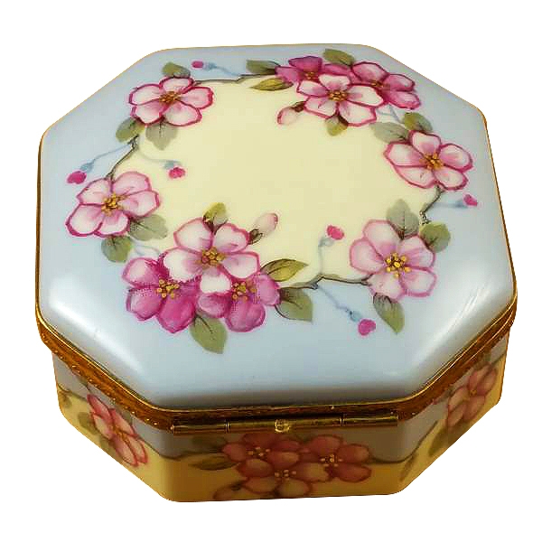 Studio collection - octagonal box pink flowers - sisters w/rabbit