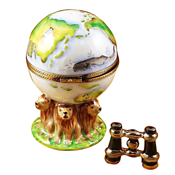 GLOBE WITH LIONS AND REMOVABLE BINOCULARS
