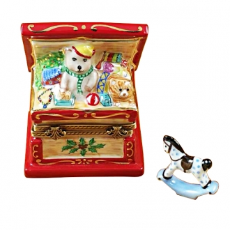 CHRISTMAS TOY CHEST W/ ROCKING HORSE