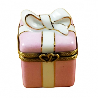 Pink gift wrapped box w/gold ribbon