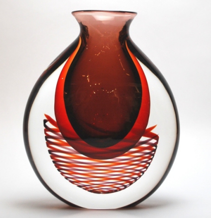 MuranoOnyx/Amber/Ruby Spiral Vase