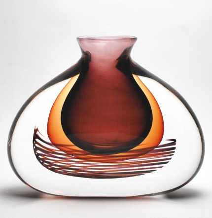Murano  Onyx/Ruby/Amber Spiral Vase