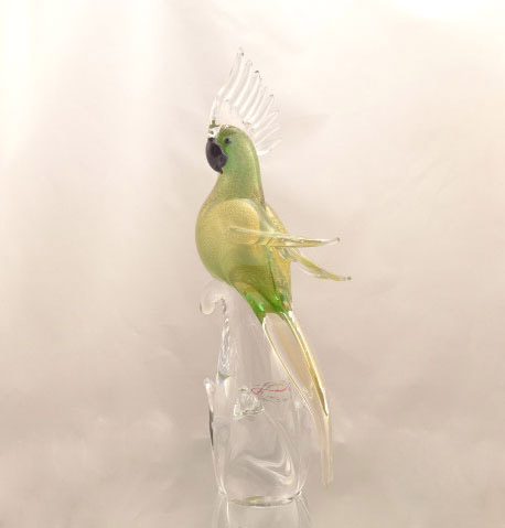 Murano Parrot golden green Closed Wings