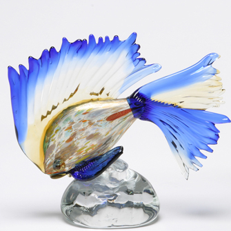 Amber gold and Blue Murano Fish