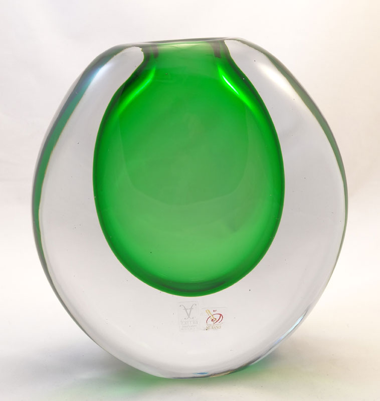 Murano Glass Vase Green/Crystal