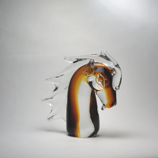 Amber crystal glass horse head bust