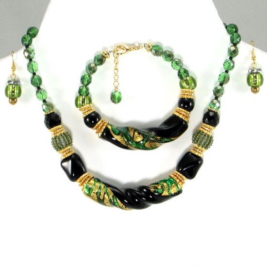 Murano Glass Necklace Green/Gold