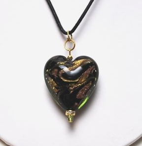 Amore Heart Pendant Green Black Cord